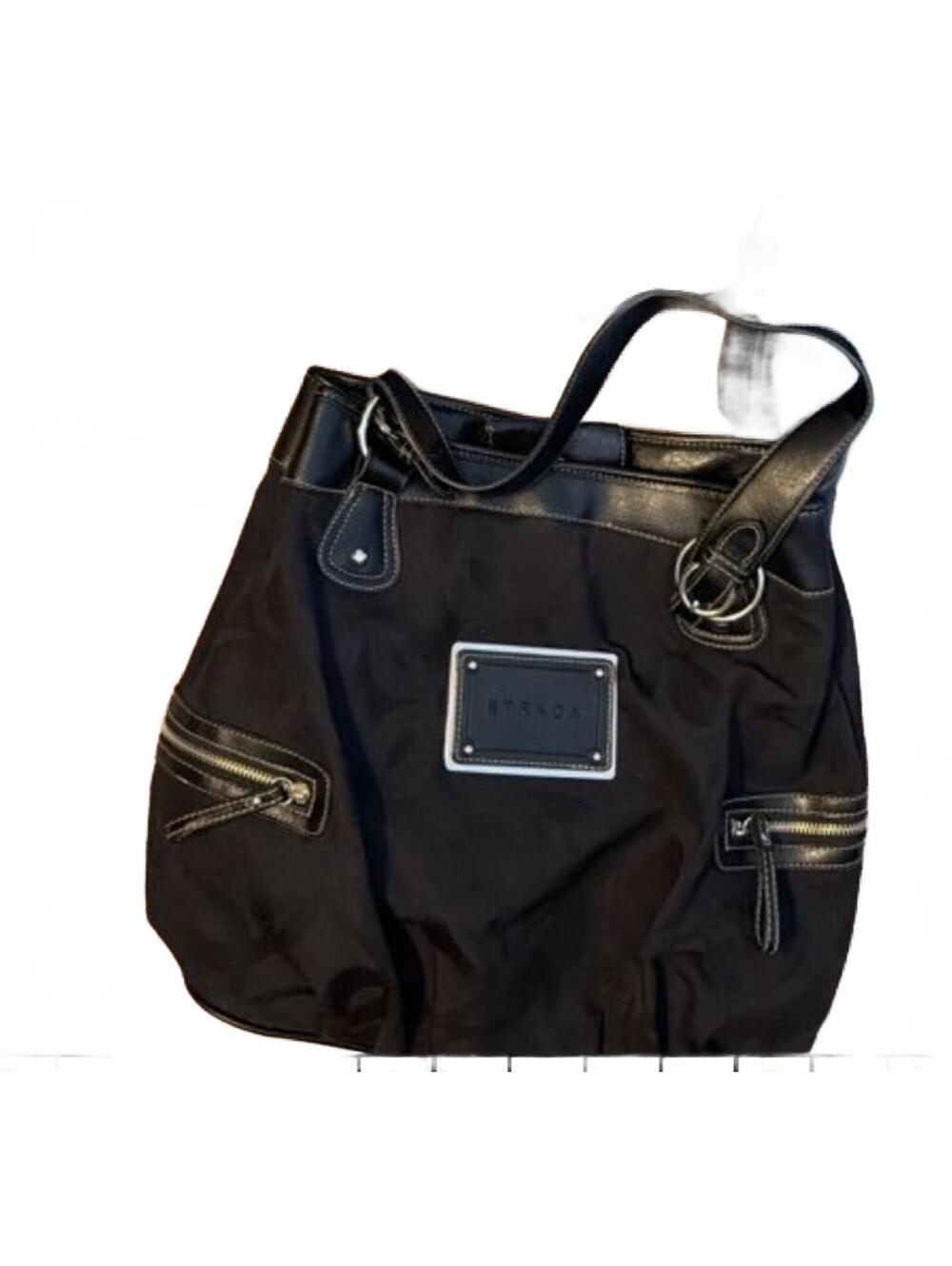 Strada Black Nylon and Leather Tote Handbag